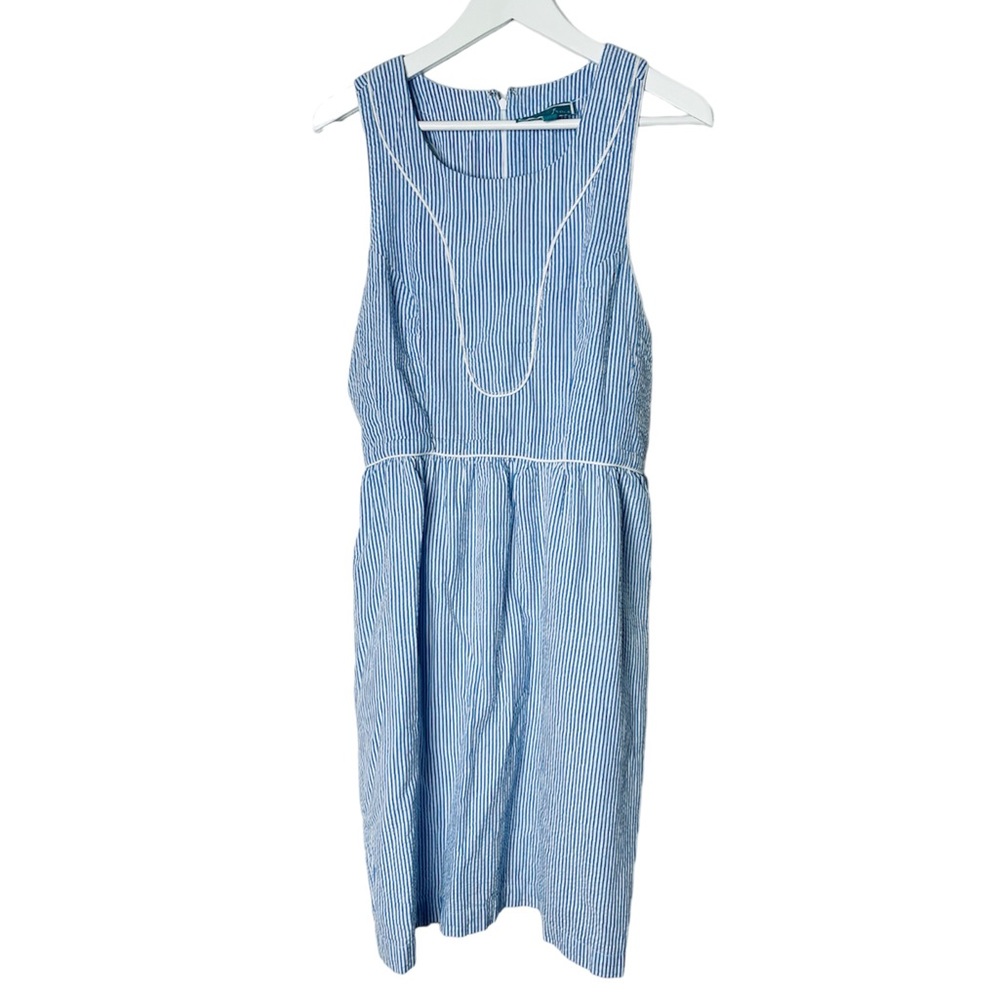 Southern Frock blue and white stiles Nantucket Seersucker zipper back Dress 12